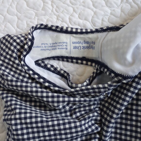 Draper James Navy Gingham Seersucker Draped Halter Swimsuit - Picture 9 of 10